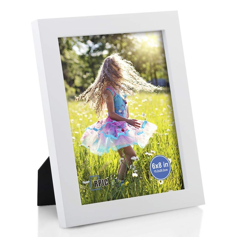 RPJC 6x8 inch Picture Frame Made of Solid Wood and High Definition Glass Display Pictures for Table Top Display and Wall Mounting Photo Frame White - Image 1